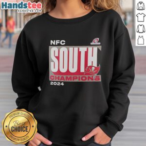 Alt Text: 2024 NFC South Champions sweatshirt for Tampa Bay Buccaneers, featuring team colors and logo in a stylish design.
