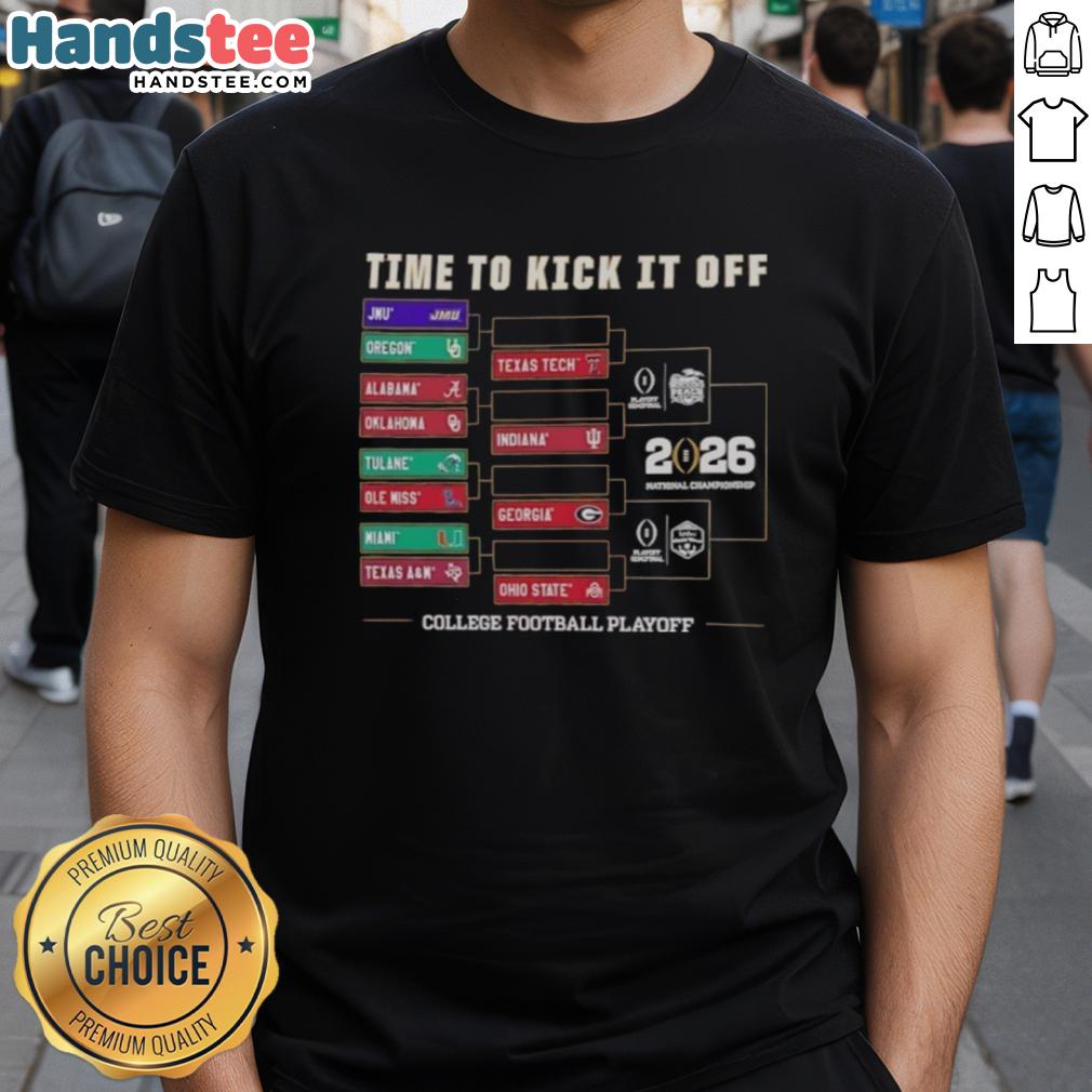 Good Time To Kick It Of College Football Playoff 2025 26 T-Shirt featuring vibrant graphics and team spirit design.