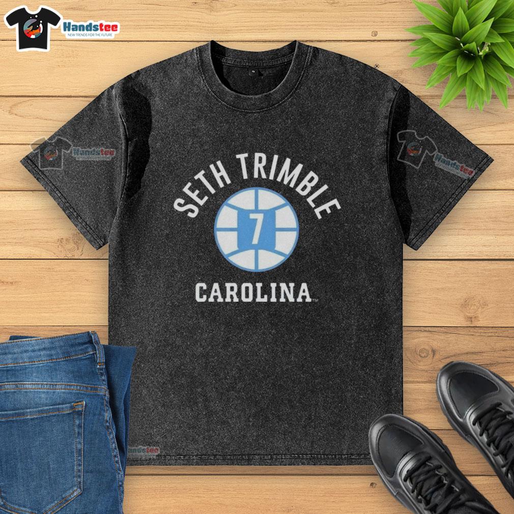 Good UNC Tar Heels basketball washed t-shirt featuring Seth Trimble's name and number, perfect for fans.