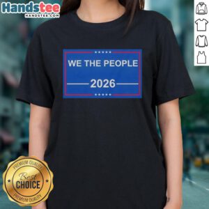 Patriotic USA ladies tee featuring the 'Good We The People 2026' flag design, perfect for celebrating American pride.