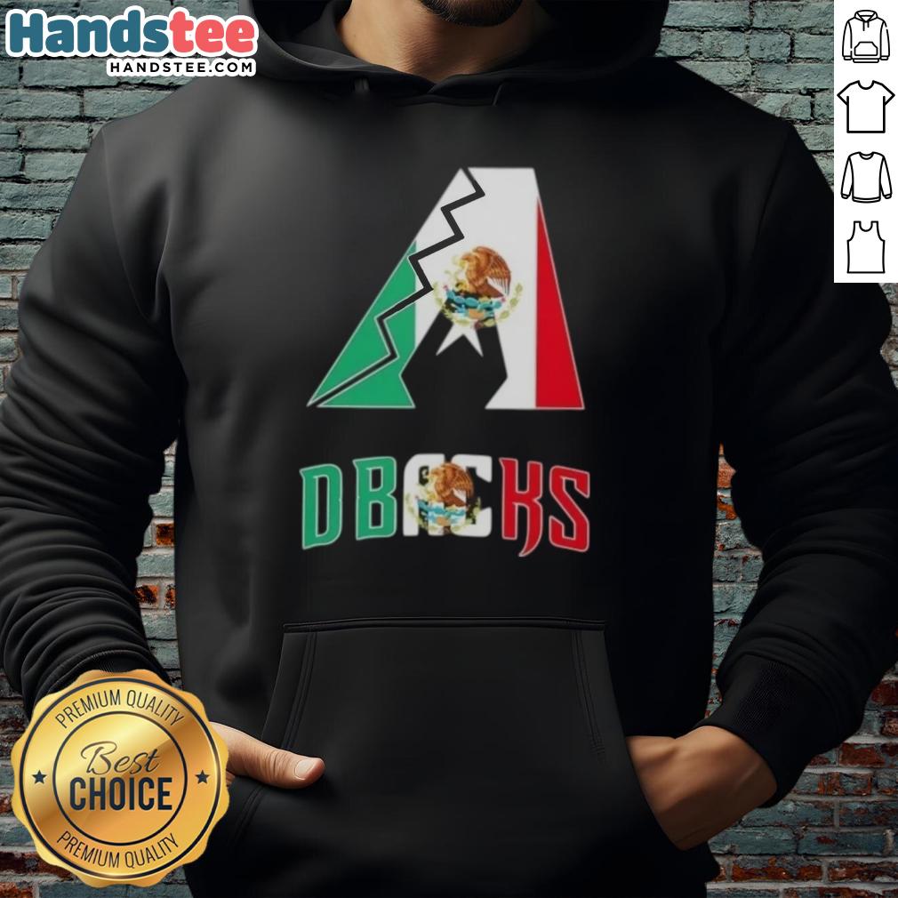 Happy Arizona Diamondbacks baseball fan wearing a Mexican flag hoodie at a game, showing team spirit and culture.