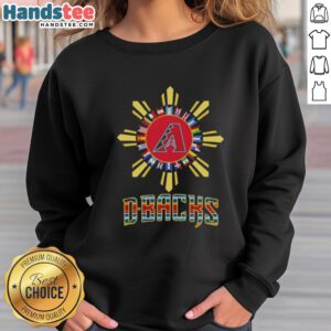 Happy Arizona Diamondbacks X Hispanic sweatshirt featuring team logo and vibrant colors, perfect for fans and supporters.