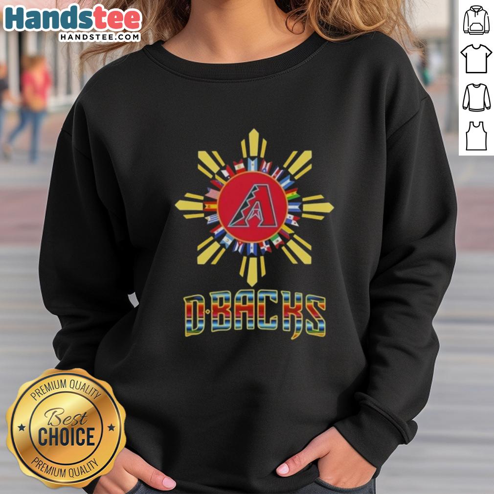 Happy Arizona Diamondbacks X Hispanic sweatshirt featuring team logo and vibrant colors, perfect for fans and supporters.