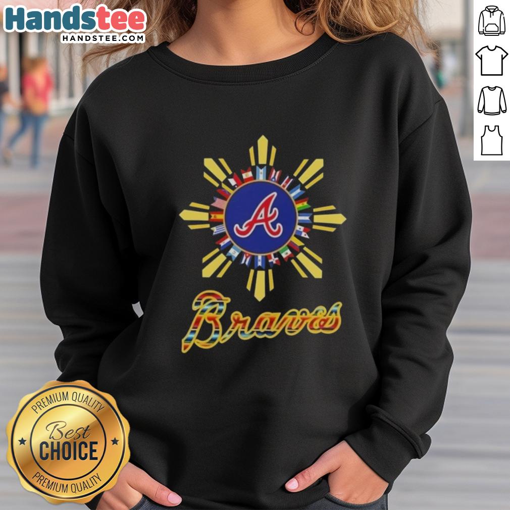 Alt Text: Happy Atlanta Braves X Hispanic sweatshirt featuring vibrant colors and a stylish design for fans celebrating culture.