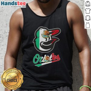 Alt Text: Happy Baltimore Orioles baseball tank top featuring a vibrant Mexican flag design, perfect for fans and summer wear.