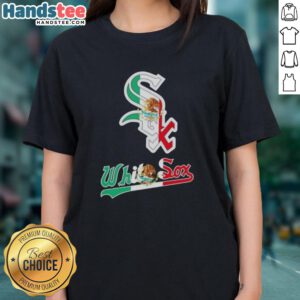 Happy Chicago White Sox baseball ladies tee featuring a vibrant Mexican flag design for fans celebrating their heritage.