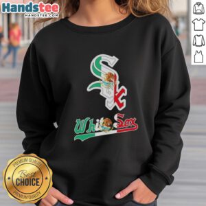 Alt Text: Happy Chicago White Sox baseball sweatshirt featuring a vibrant Mexican flag design, perfect for fans and celebrations.