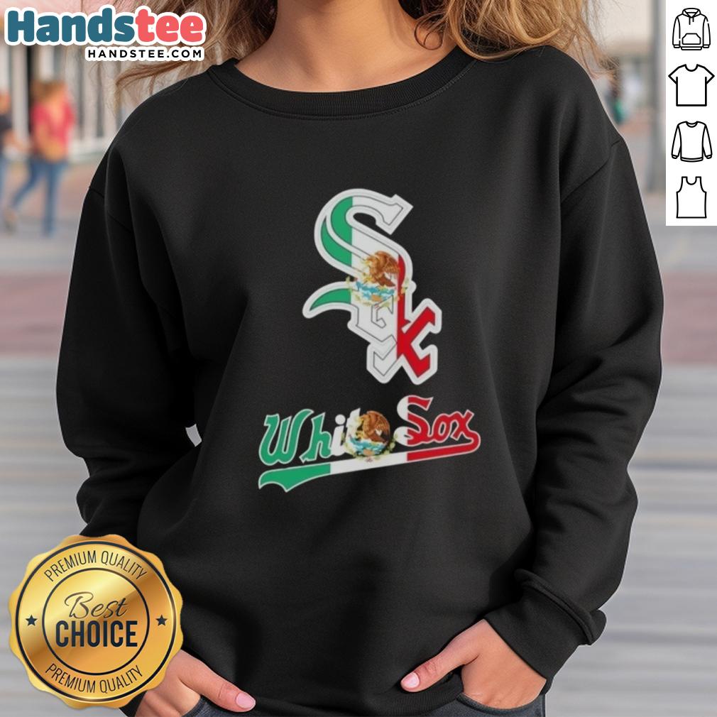 Alt Text: Happy Chicago White Sox baseball sweatshirt featuring a vibrant Mexican flag design, perfect for fans and celebrations.