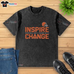 Hot Cleveland Browns T-shirt promoting change, opportunity, equity, freedom, and justice in football culture.