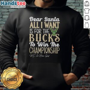 Milwaukee Bucks hoodie with 'Dear Santa, all I want is for the Milwaukee Bucks to win the championship' text design.