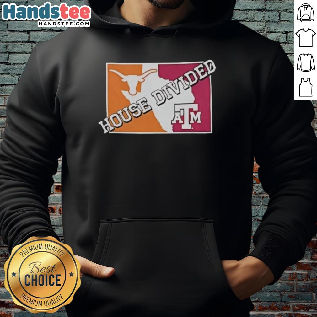 Hot House Divided hoodie featuring Texas Longhorns and Texas A&M Aggies logos, perfect for college football fans.