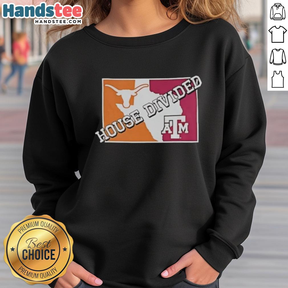 Hot House Divided sweatshirt featuring Texas Longhorns vs Texas A&M Aggies design, perfect for college football fans.