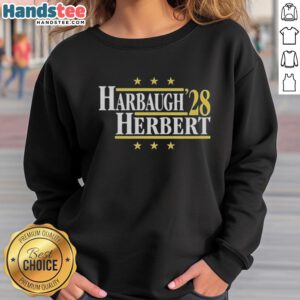 Hot Jim Harbaugh vs Justin Herbert Los Angeles Chargers 2028 sweatshirt featuring bold graphics and team colors.
