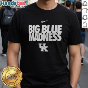 Hot Kentucky Wildcats Basketball Big Blue Madness Nike Logo T-Shirt featuring vibrant team colors and iconic logo design.