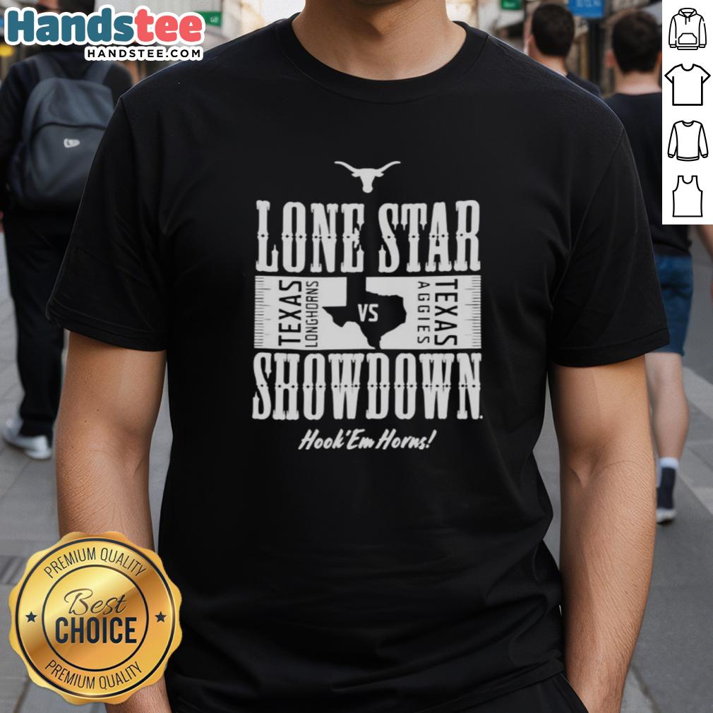 Hot Lone Star Showdown T-Shirt featuring Texas Longhorns vs Texas A&M Aggies Hook 'Em Horns design for 2025.