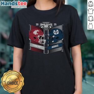 Alt Text: Ladies tee featuring Hot Washington State Cougars vs Utah State Aggies design for the 2025 Famous Idaho Potato Bowl.