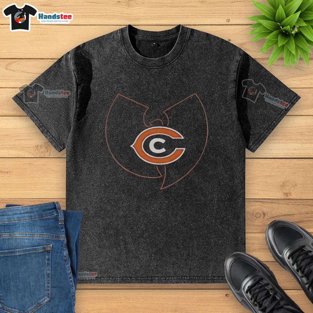 Hot Wu-Tang Clan x Chicago Bears mashup logo on a washed t-shirt, blending hip-hop and sports culture in style.