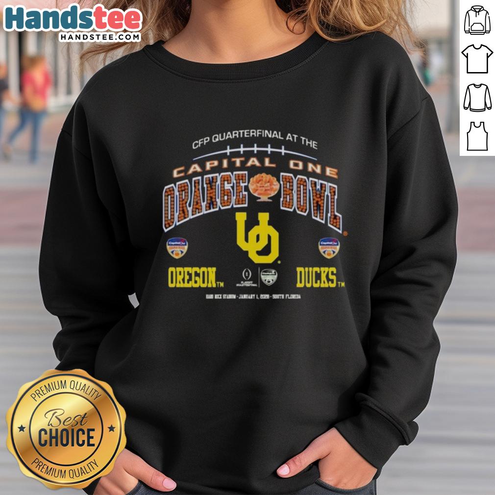 Oregon Ducks logo sweatshirt for the 2026 CFP Capital One Orange Bowl, showcasing team pride and style.