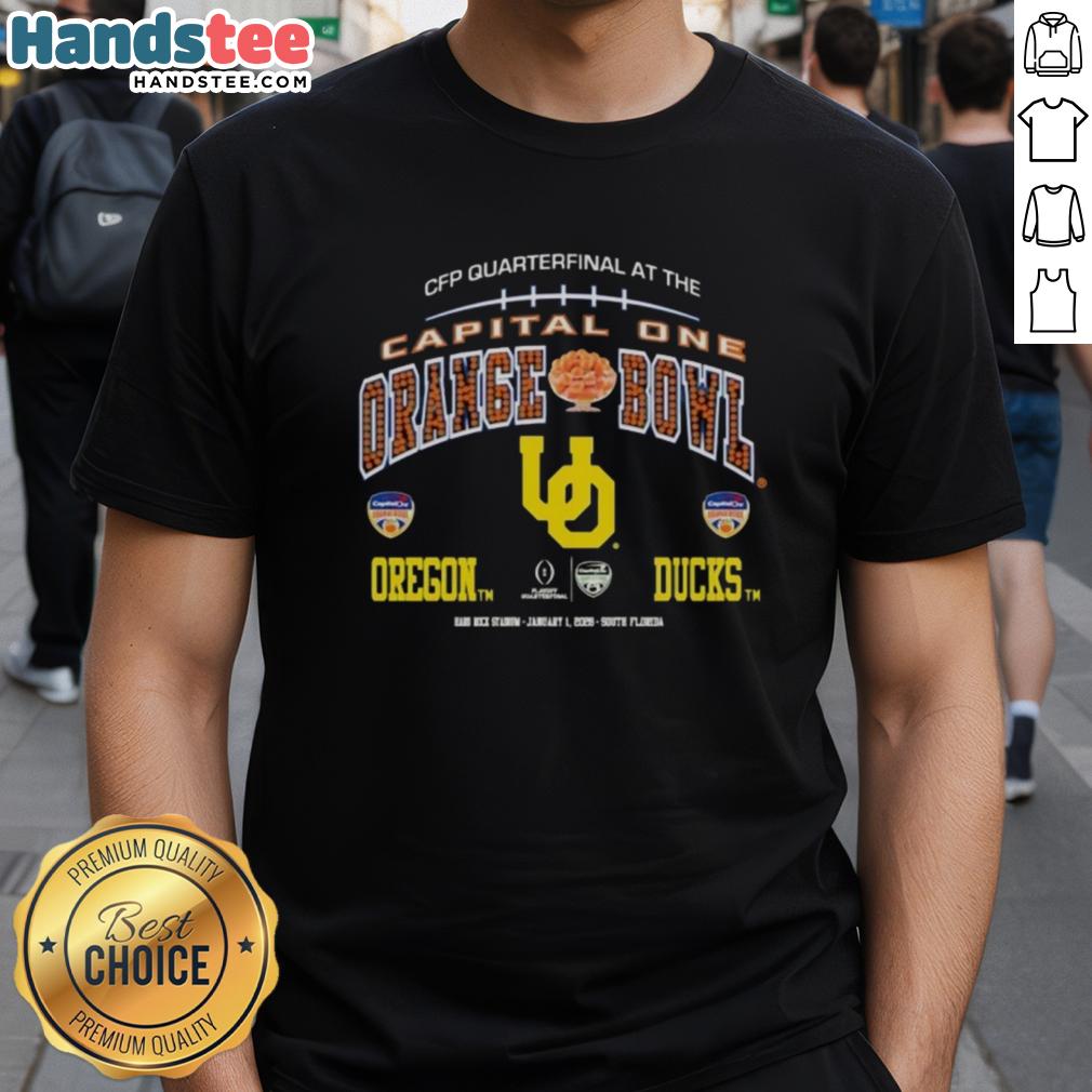 2026 CFP Capital One Orange Bowl Oregon Ducks logo T-shirt showcasing team spirit and vibrant colors for fans.