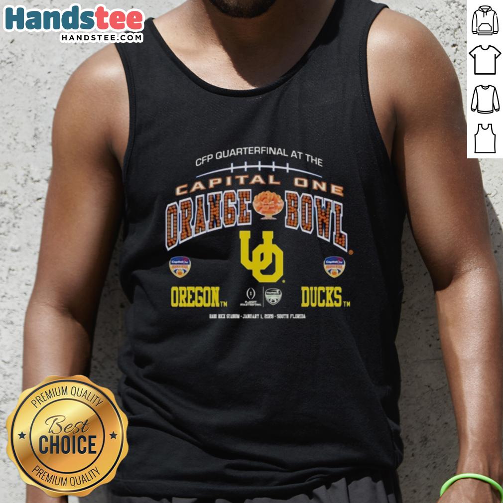 Oregon Ducks logo tank top for the 2026 CFP Capital One Orange Bowl, showcasing team spirit and style.