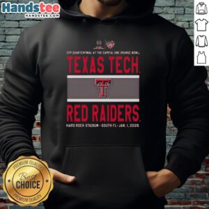Alt Text: Texas Tech Red Raiders logo hoodie featured at the Nice 2026 CFP Quarterfinal at the Capital One Orange Bowl.