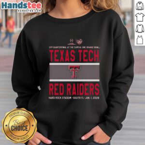 Alt Text: Texas Tech Red Raiders logo sweatshirt from the 2026 CFP Quarterfinal at the Capital One Orange Bowl.