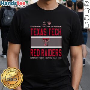 Alt Text: Texas Tech Red Raiders logo t-shirt for the 2026 CFP Quarterfinal at the Capital One Orange Bowl.