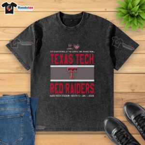 Alt Text: Texas Tech Red Raiders logo on a washed t-shirt for the Nice 2026 CFP Quarterfinal at the Capital One Orange Bowl.