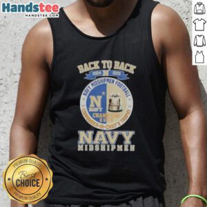 Alt Text: Navy Midshipmen Football Commander in Chiefs Trophy tank top for 2024-2025, featuring a stylish back-to-back design.