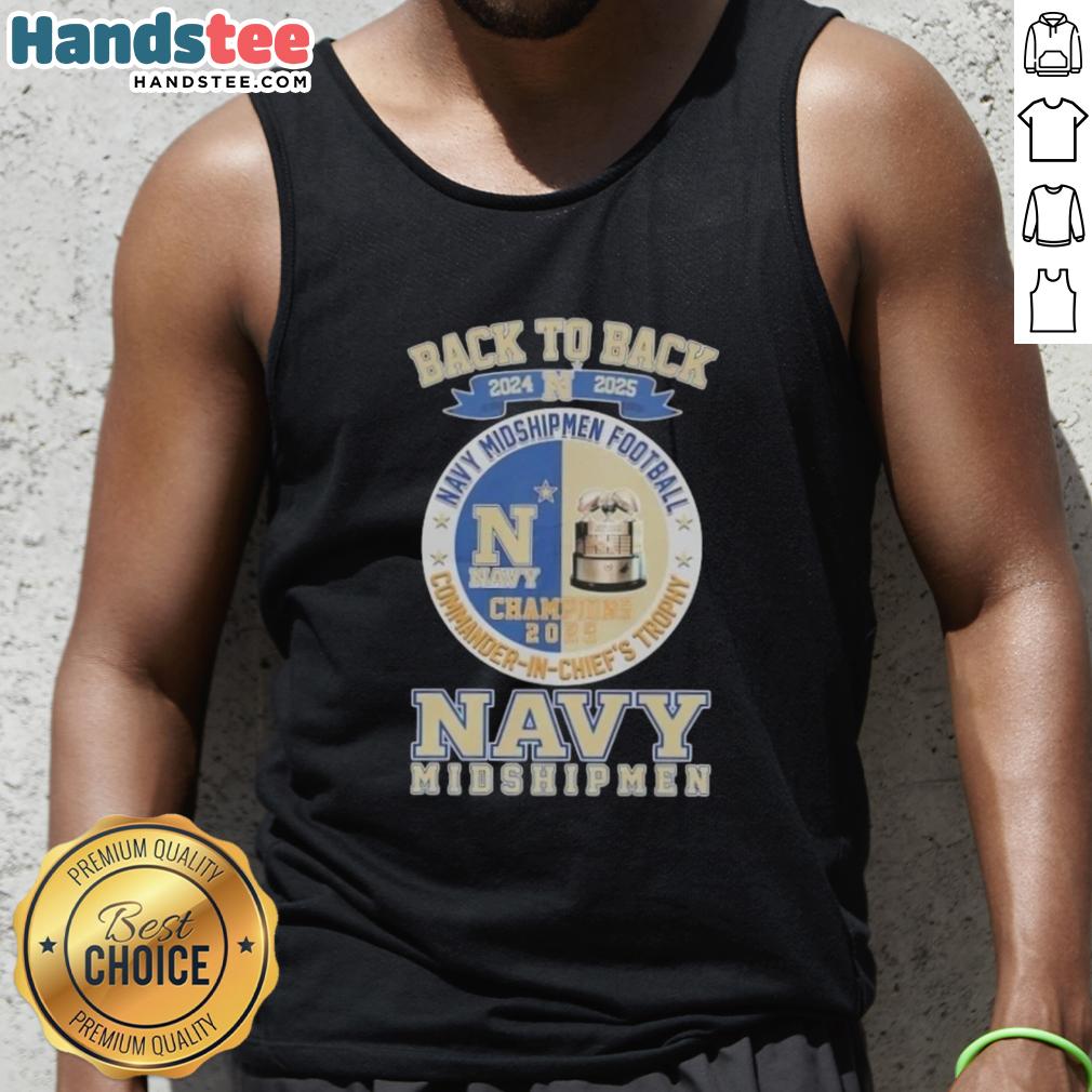 Alt Text: Navy Midshipmen Football Commander in Chiefs Trophy tank top for 2024-2025, featuring a stylish back-to-back design.