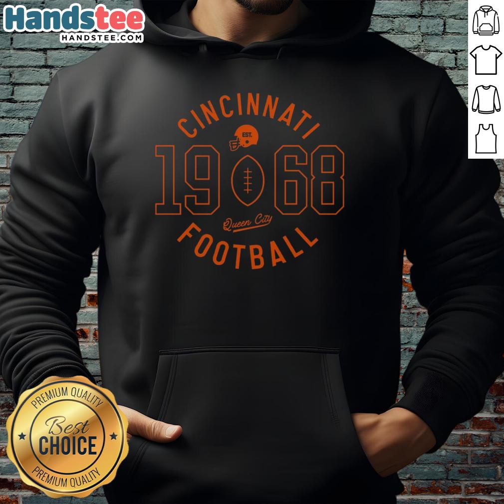 1968 Cincinnati football hoodie featuring a vintage design, perfect for fans of classic sports apparel.