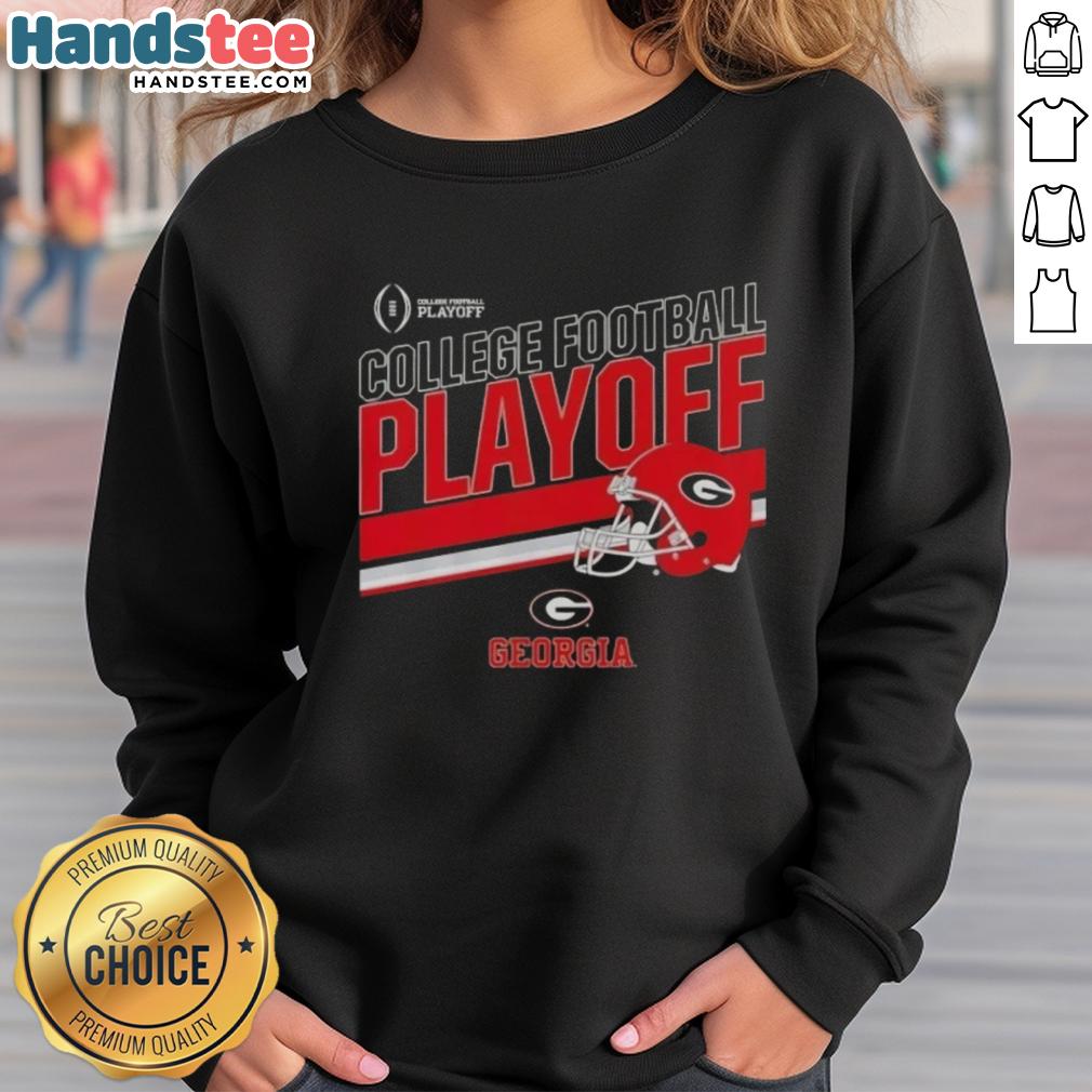 Nice Georgia Bulldogs Football 2025 CFB Playoff stripe sweatshirt featuring team colors and logo.