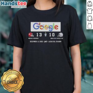 Indiana Hoosiers vs Ohio State Buckeyes ladies tee at Lucas Oil Stadium, showcasing team spirit and style.