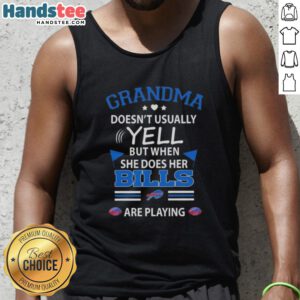 Nice grandma in a tank top cheering for the Buffalo Bills football team, showcasing her passionate spirit.