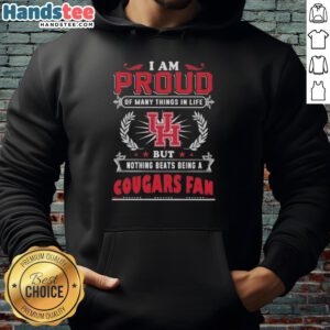 Cozy hoodie featuring 'Proud Houston Cougars Fan' design, perfect for showing team spirit and support for Houston Cougars.