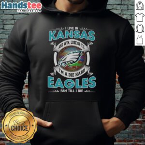 Alt Text: Die-hard Eagles fan hoodie, 'Nice I Live In Kansas', showcasing team spirit and loyalty, perfect for NFL enthusiasts.