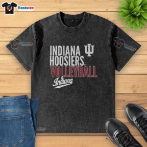 Alt Text: Nice Indiana Huskers Volleyball NCAA text logo overlay on a washed t-shirt, perfect for fans and casual wear.