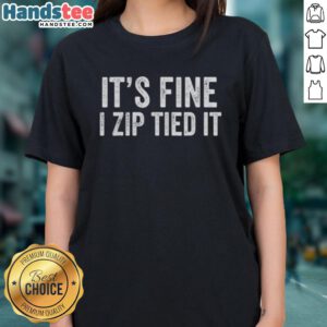 Vintage ladies tee featuring a mechanic car guy design with 'Nice, It's Fine, I Zip Tied It' text for automotive enthusiasts.
