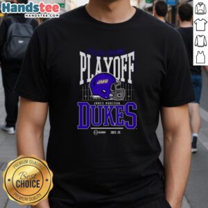 James Madison Dukes 2025-2026 College Football Playoff Bound Helmet T-Shirt showcasing team spirit and pride.