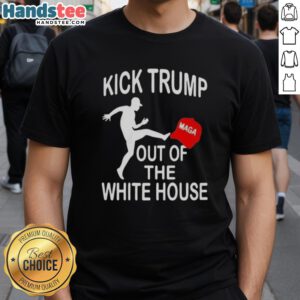 Nice Kick Trump MAGA Red Hat Out Of The White House T-Shirt design featuring bold text and vibrant colors.