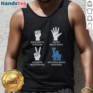 Womens tank top featuring 'Nothing Beats Rock, Paper, Scissors' design, perfect for Los Angeles Dodgers fans.
