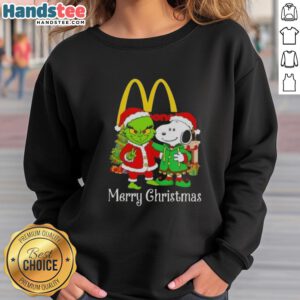 Cozy Nice McDonald's X Grinch and Snoopy Merry Christmas sweatshirt featuring festive colors and playful holiday graphics.