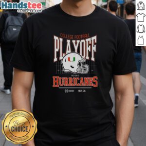 Miami Hurricanes 2025-2026 College Football Playoff Bound Helmet T-Shirt in vibrant colors, perfect for fans and supporters.