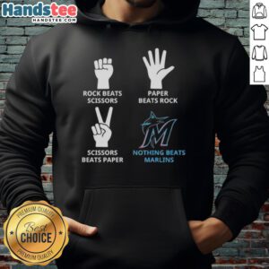 Alt Text: Nice Miami Marlins hoodie featuring 'Nothing Beats Rock, Paper, Scissors' design, perfect for fans and casual wear.