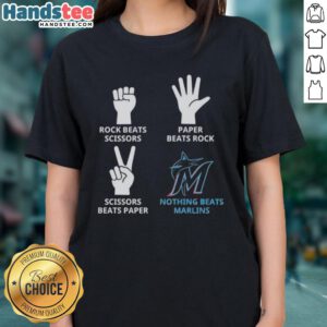 Ladies tee featuring Miami Marlins design: 'Nothing Beats Rock, Beats Scissors, Paper Beats Rock, Scissors Beats Paper'