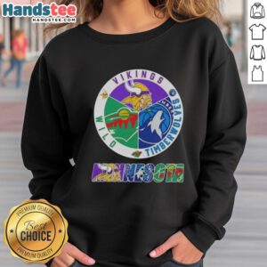Nice Minnesota City sports sweatshirt featuring Vikings, Timberwolves, and Wild logos for fans of all three teams.