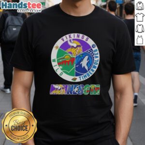 Alt Text: Nice Minnesota City Sports T-Shirt featuring Vikings, Timberwolves, and Wild logos for fans of Minnesota teams.