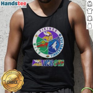 Nice Minnesota City sports tank top featuring Vikings, Timberwolves, and Wild logos, perfect for fans.