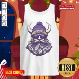 Nice Minnesota Vikings mascot in a beanie and sunglasses, wearing a tank top, showcasing team spirit and style.