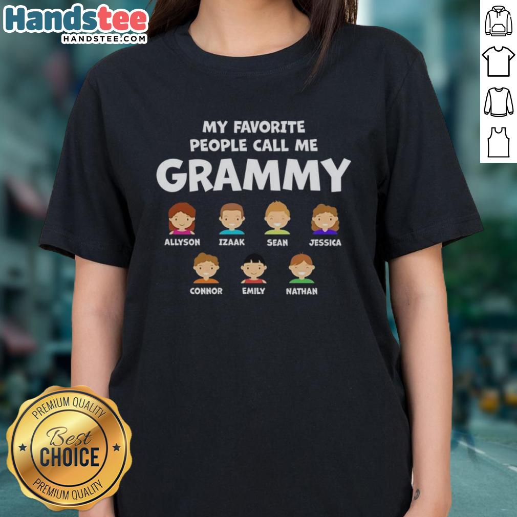 Graphic tee design featuring 'My Favorite People Call Me Grammy' with names Izaak, Sean, Jessica, Connor, Emily, and Nathan.